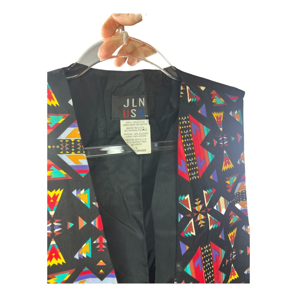 Vintage JLN USA Geometric Cotton Vest Artwear Open Front 90s Large - Picture 4 of 6